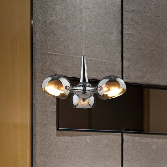 Postmodern Chrome Bowl Chandelier - 3/5 Lights Mirror Glass Pendant Ceiling Light For Dining Room