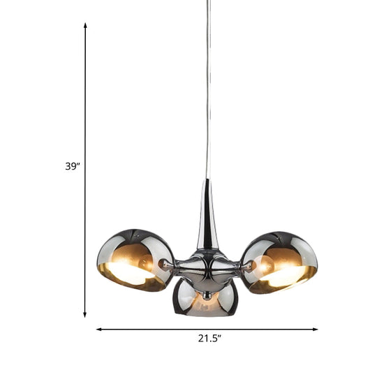 Postmodern Chrome Bowl Chandelier - 3/5 Lights Mirror Glass Pendant Ceiling Light For Dining Room