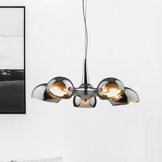 Postmodern Chrome Bowl Chandelier - 3/5 Lights Mirror Glass Pendant Ceiling Light For Dining Room