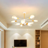 Simplicity Teardrop Ceiling Flush Clear Glass 10-Light Semi In White With Wooden Cap