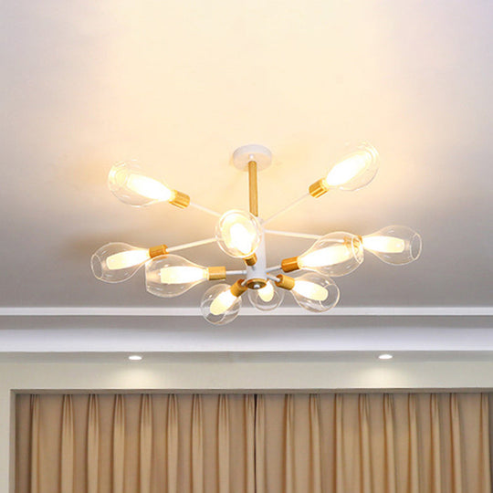 Simplicity Teardrop Ceiling Flush Clear Glass 10 - Light Semi In White With Wooden Cap