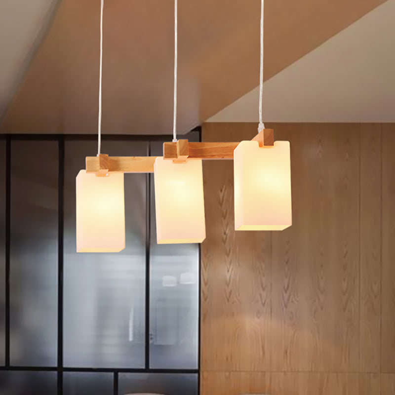 Cluster Pendant Kitchen Lamp: Elegant Wood And Glass Hanging Light With 3 Bulbs