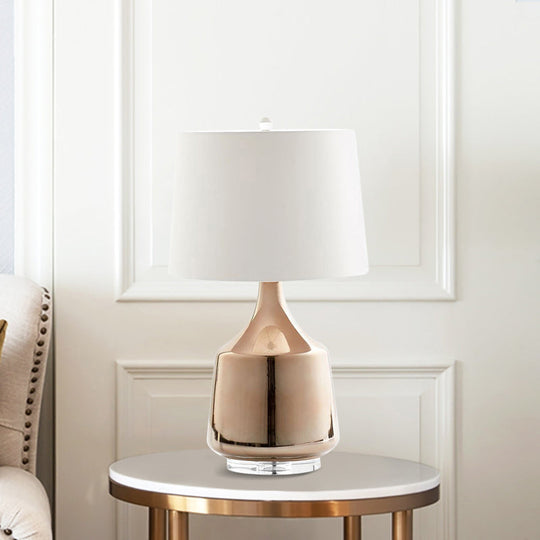 Modern Urn Table Lamp In Rose Gold With White Fabric Shade