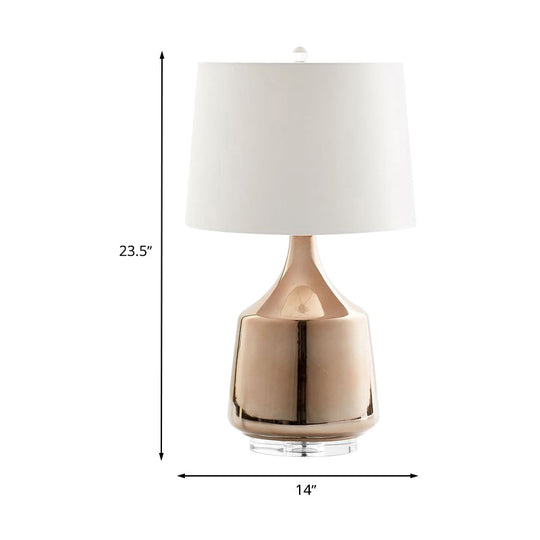 Modern Urn Table Lamp In Rose Gold With White Fabric Shade