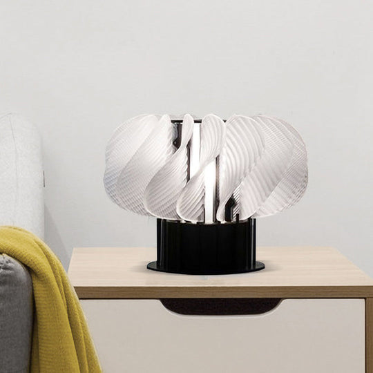 Modern Acrylic Led Table Lamp With Curved Panel Spiral Design In White And Black
