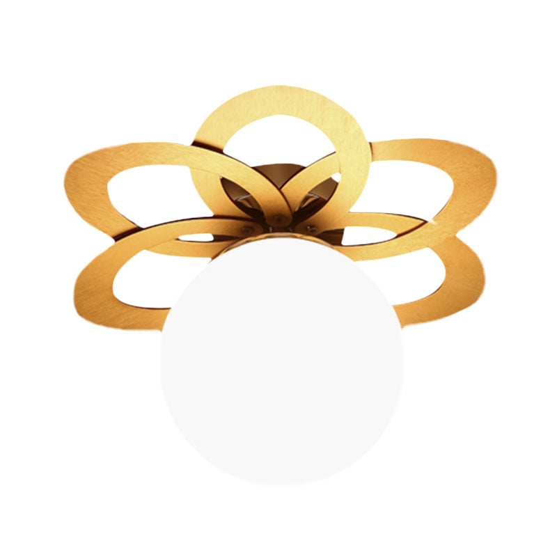 Frosted Glass Orb Ceiling Light With Modern Gold Flower Canopy