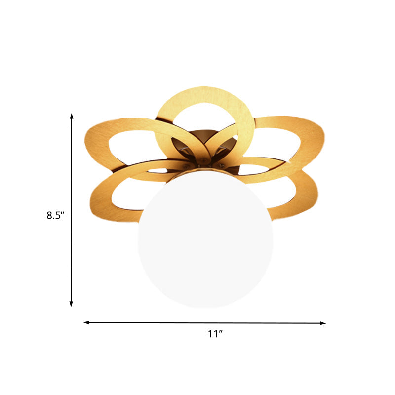 Frosted Glass Orb Ceiling Light With Modern Gold Flower Canopy