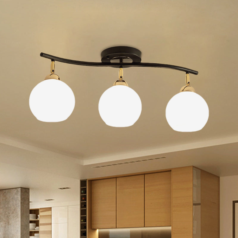 Wave Linear Iron Semi Flush Mount Minimalist Light Fixture With Opal Glass Shade - 3 Heads