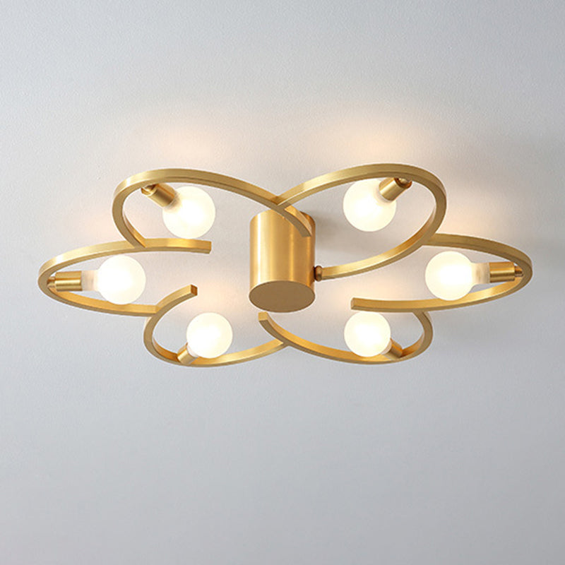 Modern Gold Metallic Flower Semi Flush Mount Ceiling Light With 5/6 - Head For Bedrooms 6 /