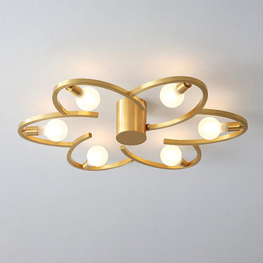 Modern Gold Metallic Flower Semi Flush Mount Ceiling Light With 5/6 - Head For Bedrooms 6 /