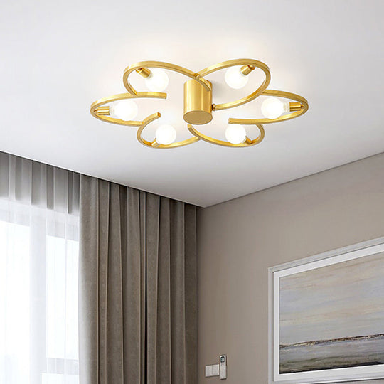 Modern Gold Metallic Flower Semi Flush Mount Ceiling Light With 5/6 - Head For Bedrooms