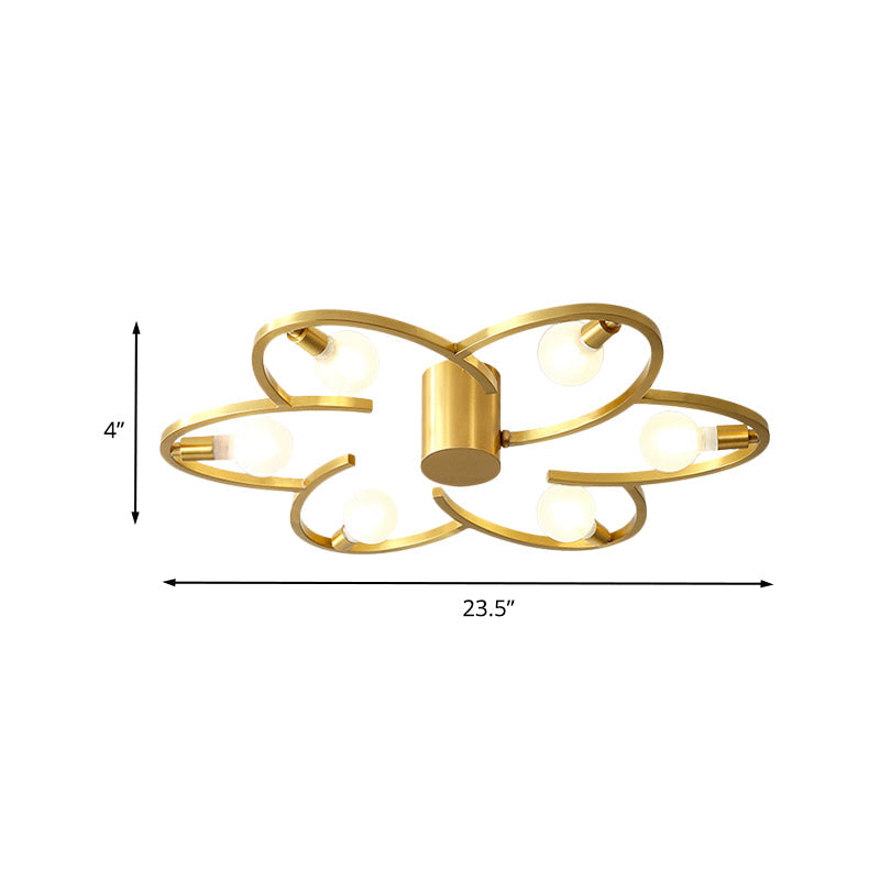 Modern Gold Metallic Flower Semi Flush Mount Ceiling Light With 5/6 - Head For Bedrooms