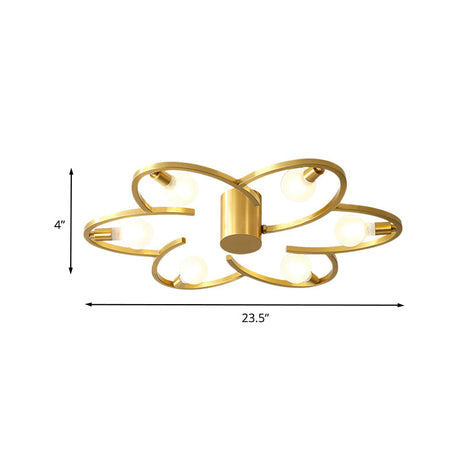 Modern Gold Metallic Flower Semi Flush Mount Ceiling Light With 5/6-Head For Bedrooms