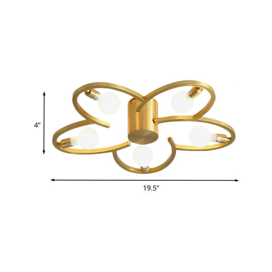 Modern Gold Metallic Flower Semi Flush Mount Ceiling Light With 5/6 - Head For Bedrooms