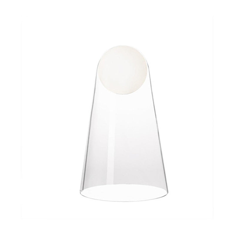 Sleek Clear Glass Led Bedside Night Lamp With Modo Shade Inside - Minimalist Conical Table Light