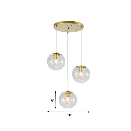 Gold Metal Line Deco Pumpkin Ball Pendant With Clear Glass - 3-Light Minimalist Hanging Lamp For