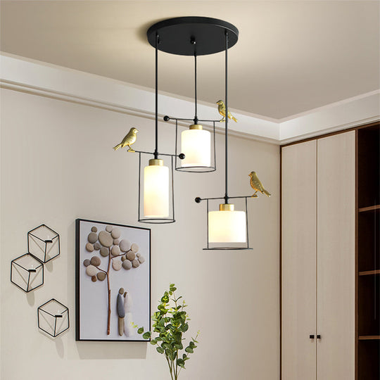 Cream/Smoke Gray Glass Dining Room Pendant With 3 Bulbs - Modern Suspension Lamp Gold Bird
