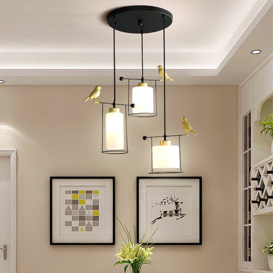 Cream/Smoke Gray Glass Dining Room Pendant With 3 Bulbs - Modern Suspension Lamp Gold Bird