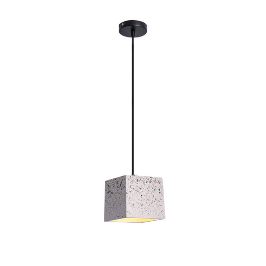 White Cube Pendant Light - Modern Nordic Terrazzo Ceiling Lamp For Restaurants