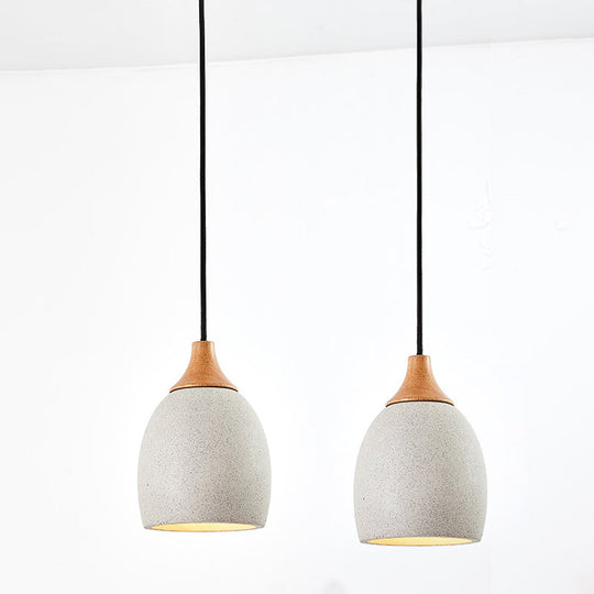 Nordic Domed Cement Pendant Light With Wood Top For Coffee Shops - Grey (1 Bulb)