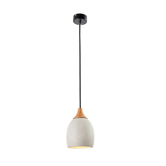 Nordic Domed Cement Pendant Light With Wood Top For Coffee Shops - Grey (1 Bulb)