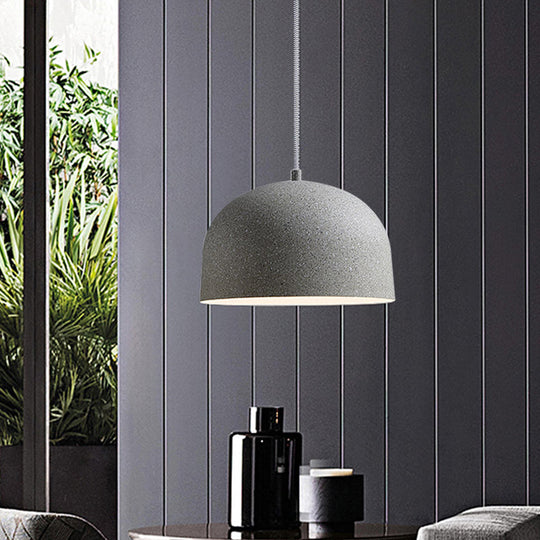 Minimalist Pendant Light Kit - Black/Grey Finish Dome Ceiling Hang Fixture With Iron Shade