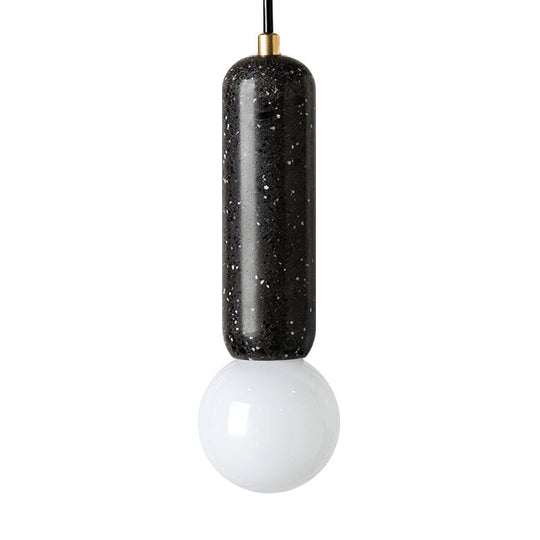 Minimalist Marble Capsule Pendant With Opal Glass Shade - 1 Light Bedside Hanging Lamp In