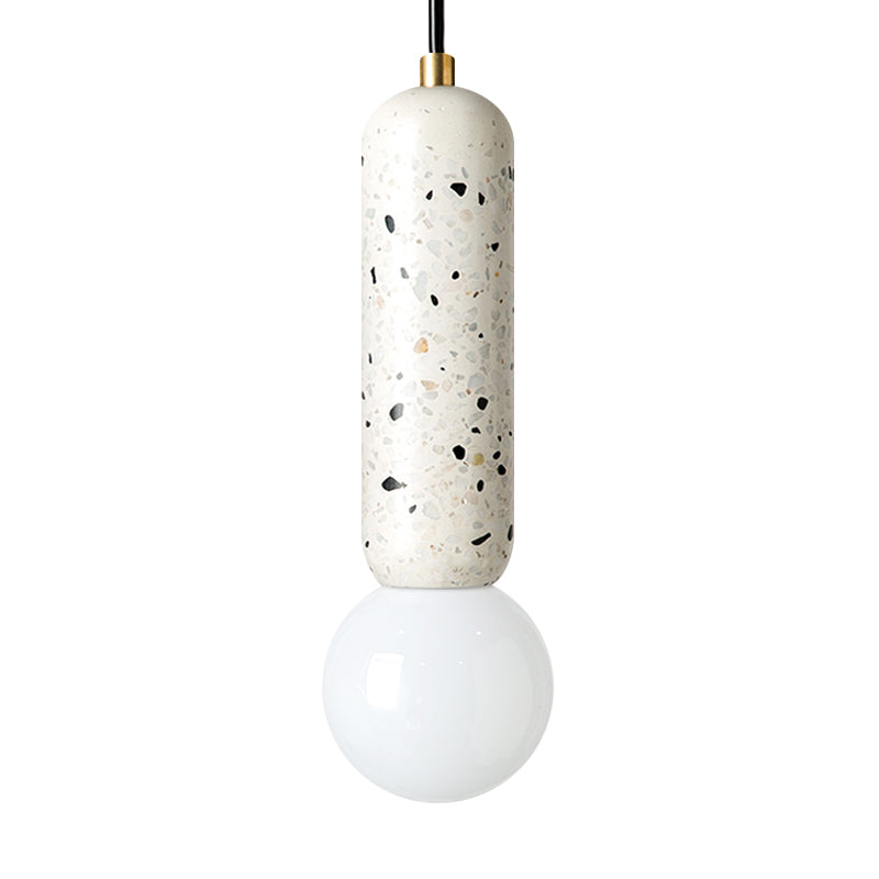 Minimalist Marble Capsule Pendant With Opal Glass Shade - 1 Light Bedside Hanging Lamp In