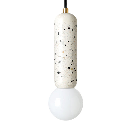 Minimalist Marble Capsule Pendant With Opal Glass Shade - 1 Light Bedside Hanging Lamp In
