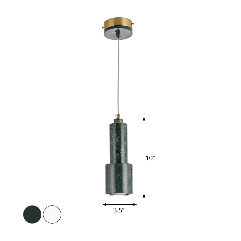 Nordic Marble 1-Light Suspended Pendant Lamp - White/Green Tube Hanging Ceiling Light For Living