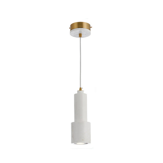 Nordic Marble 1-Light Suspended Pendant Lamp - White/Green Tube Hanging Ceiling Light For Living