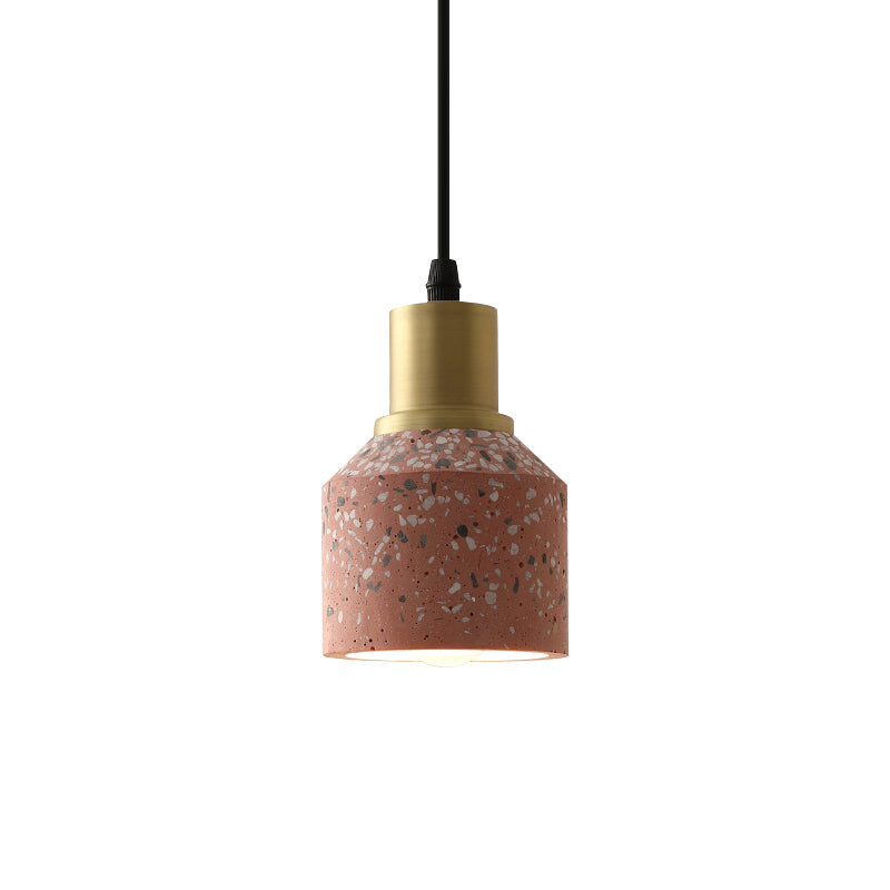 Postmodern Terrazzo Suspended Pendant Lamp - 1 Head White/Pink & Brass Finish For Coffee Shops