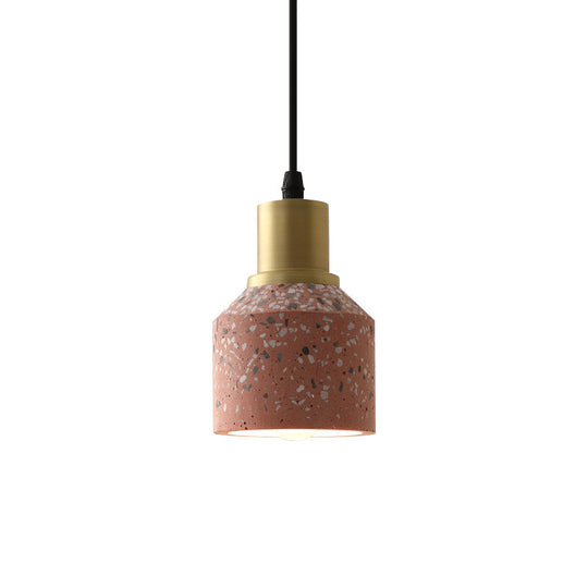 Postmodern Terrazzo Suspended Pendant Lamp - 1 Head White/Pink & Brass Finish For Coffee Shops