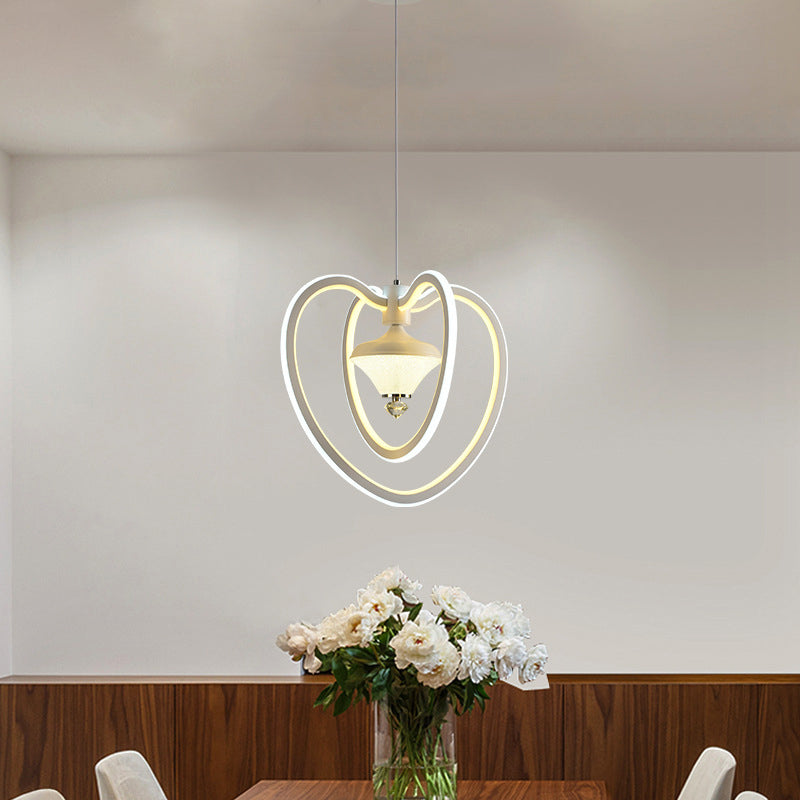 Modern Heart Frame Led Ceiling Light - Elegant Acrylic Pendant With Diamond Accent