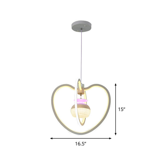 Minimalist Led Hanging Lamp With Acrylic Loving Heart Frame Pendant And Jar Inside - White