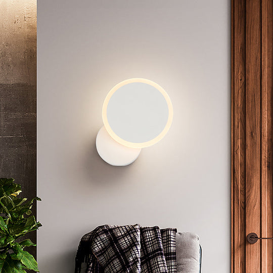 Minimalist White/Black Round Led Wall Sconce With Warm/White Light - Acrylic Mounted Lamp Fixture