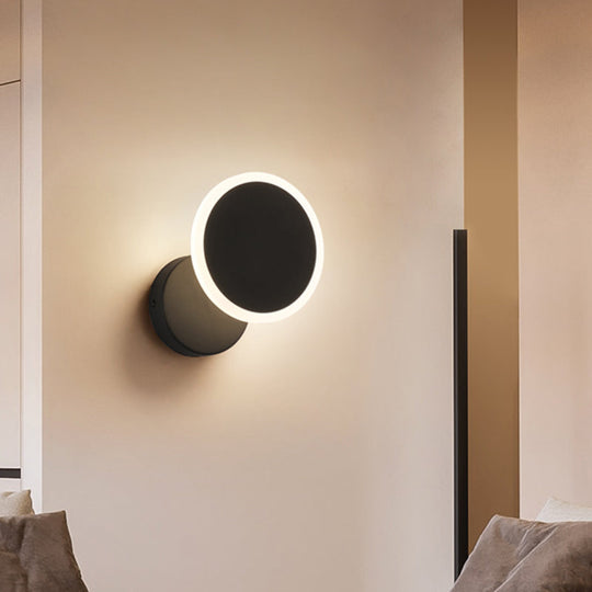 Minimalist White/Black Round Led Wall Sconce With Warm/White Light - Acrylic Mounted Lamp Fixture