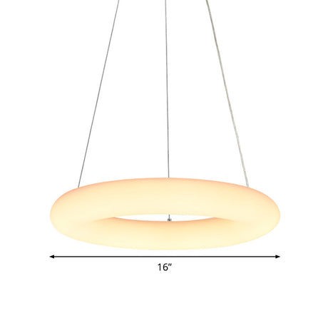 Minimalist Led Acrylic Hanging Pendant Light - White Vesicle Ring Ceiling Chandelier 12/16 Width