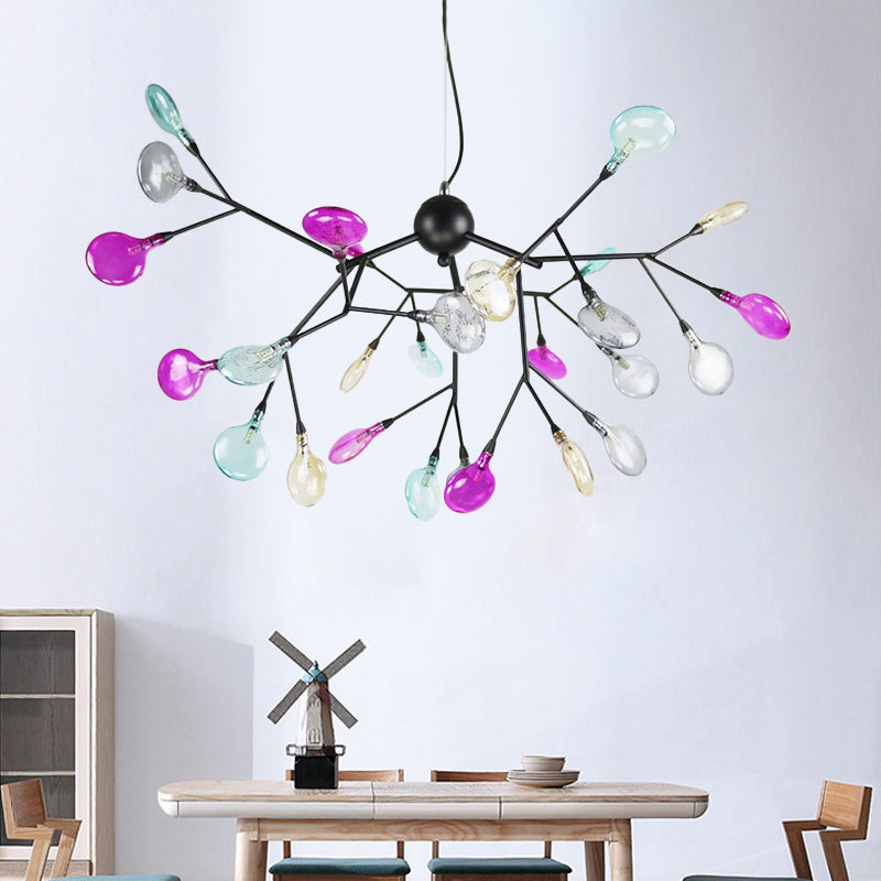Contemporary Black Branching Chandelier With Colorful Glass Shades - 27/36 Lights