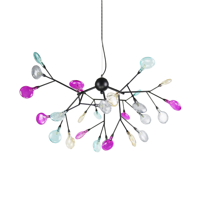 Contemporary Black Branching Chandelier With Colorful Glass Shades - 27/36 Lights