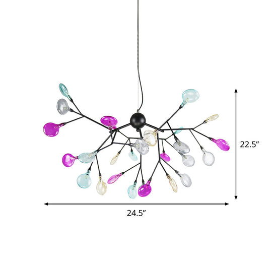 Contemporary Black Branching Chandelier With Colorful Glass Shades - 27/36 Lights