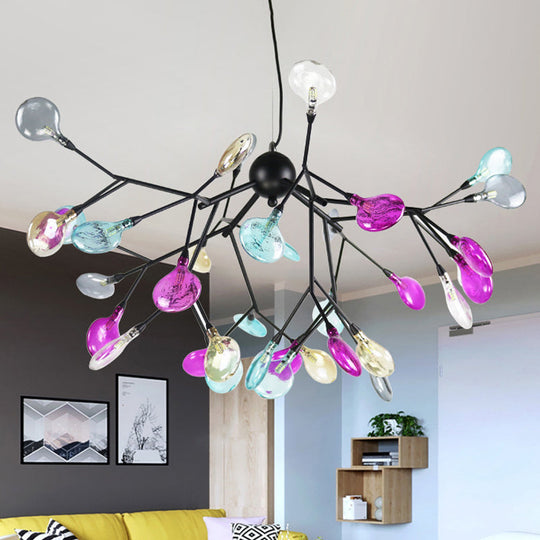 Contemporary Black Branching Chandelier With Colorful Glass Shades - 27/36 Lights 36 /