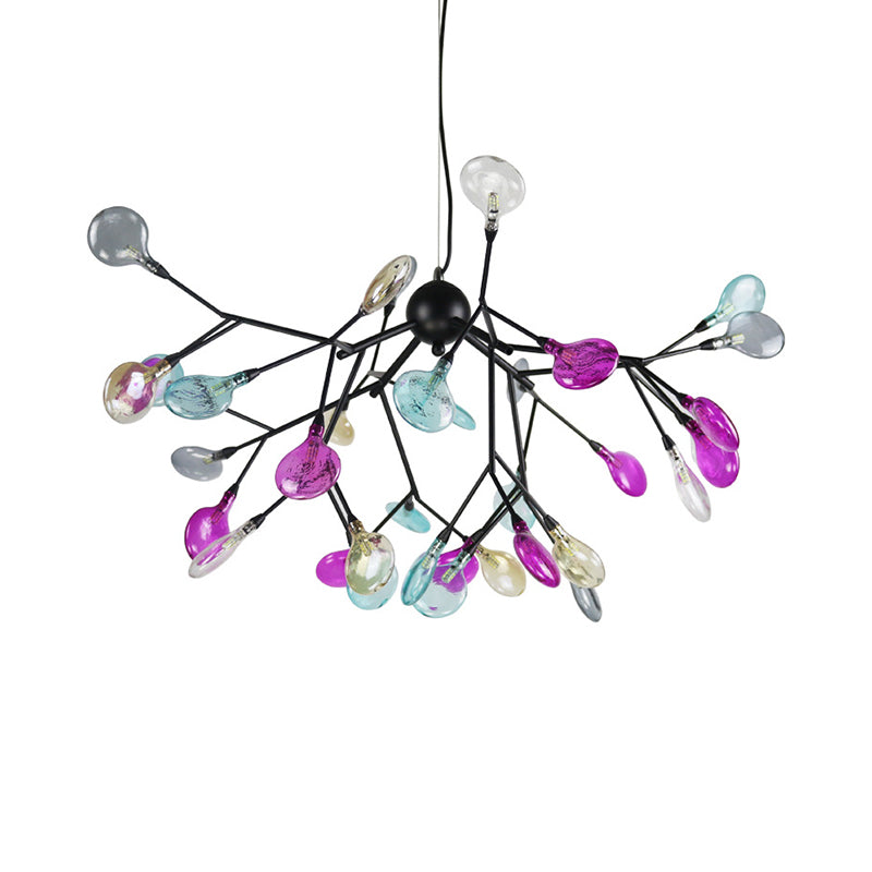 Contemporary Black Branching Chandelier With Colorful Glass Shades - 27/36 Lights