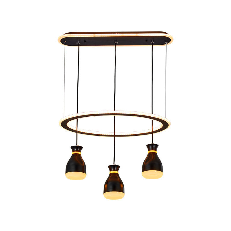 Modernist Wine Jar Led Pendant Light - Black Acrylic 3 Lights Dining Room Lamp With Loop Detail