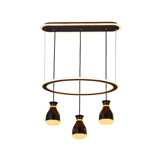 Modernist Wine Jar Led Pendant Light - Black Acrylic 3 Lights Dining Room Lamp With Loop Detail