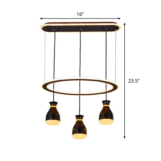 Modernist Wine Jar Led Pendant Light - Black Acrylic 3 Lights Dining Room Lamp With Loop Detail