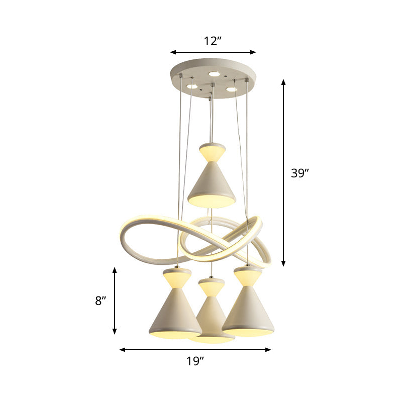 Contemporary 4-Light Led Cluster Pendant With Hourglass Shade For Dining Room