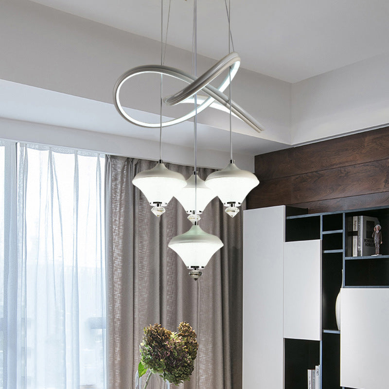 Modern 4-Head Acrylic Pendant Light With Led And Strip Shelf For Dining Room