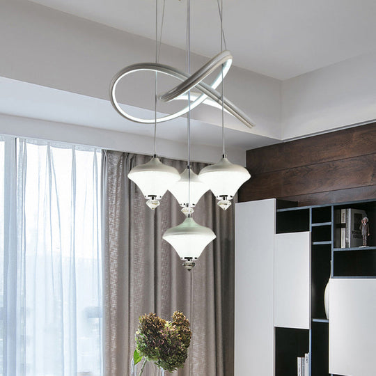 Modern 4-Head Acrylic Pendant Light With Led And Strip Shelf For Dining Room