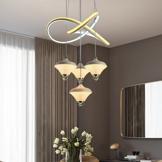 Modern Led Hanging Pendant Lamp With 4 Acrylic Heads And Strip Shelf - White Ideal For Dining Room